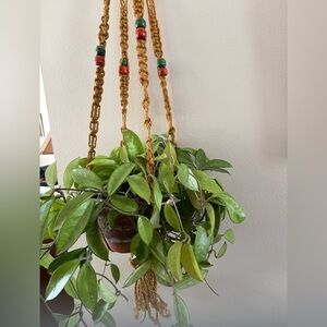 Vintage Natural Jute Handmade Macrame Plant Hanger Wooden Beads